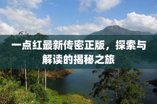 一點紅最新傳密正版，探索與解讀的揭秘之旅